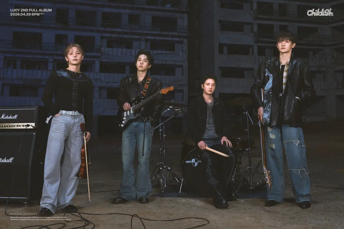 LUCY members are Shin Yechan, Choi Sangyeop, Cho Wonsang, and Shin Gwangil.