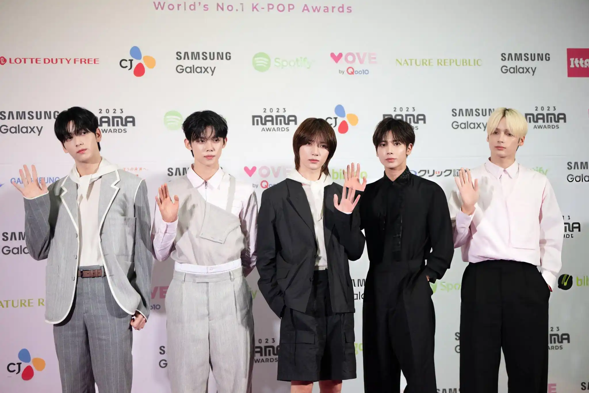 Yeonjun, Soobin, Beomgyu, Taehyun, and HueningKai of South Korean boy band Tomorrow x Together (TXT)