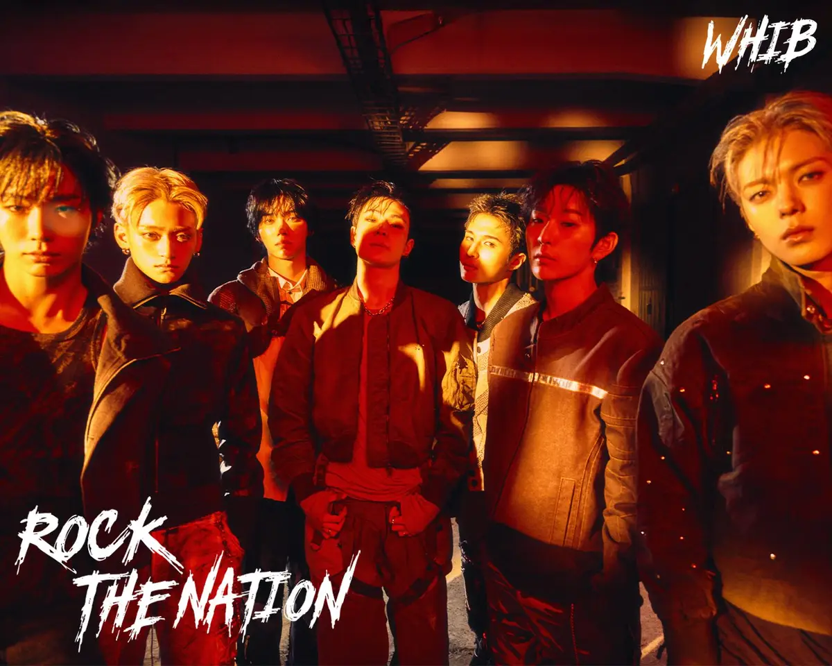 WHIB members are Kim Junmin, Haseung, Jinbeom, UGeon, Leejeong, Jaeha, and Wonjun.